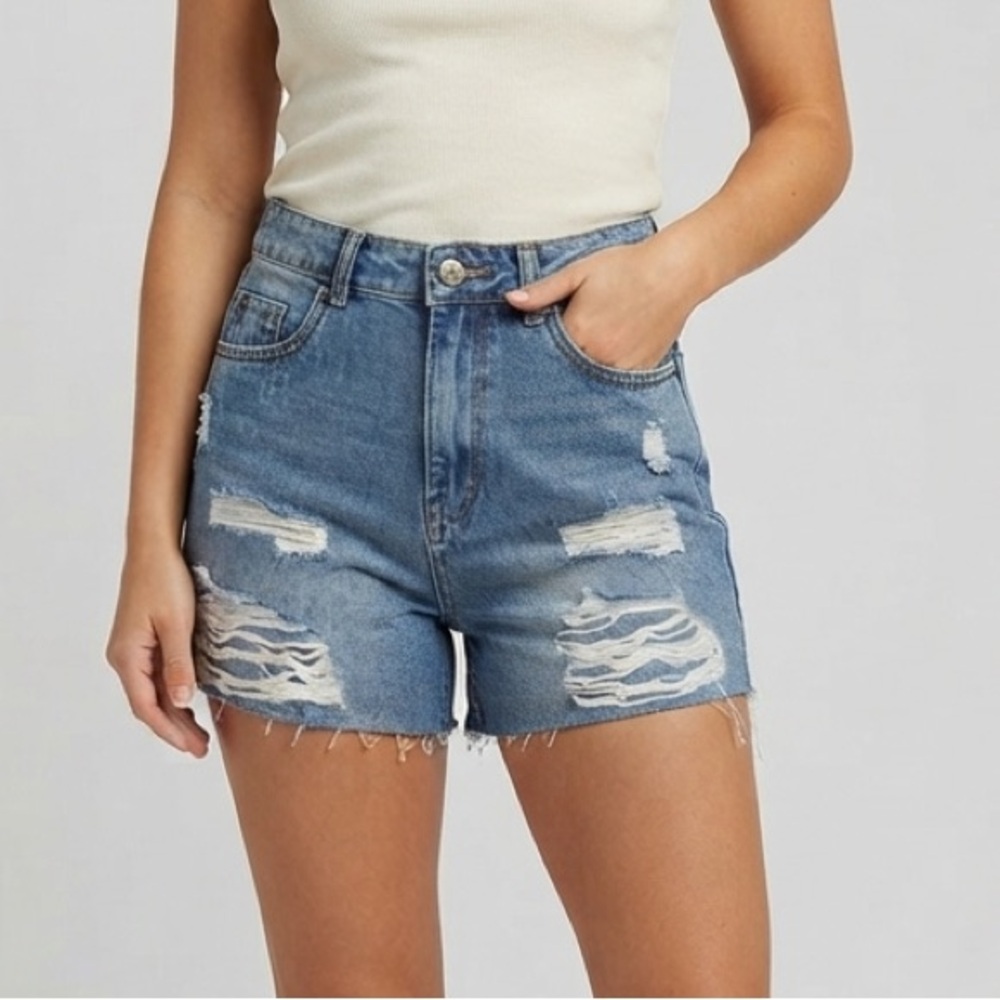NWT Streetwear Society Blue Jean Shorts Distressed High-Waisted